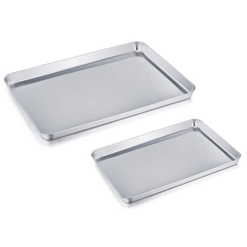 TeamFar Baking Sheet Cookie Sheet Set of 2, Pure Stainless Steel Baking Pan Tray Professional, Non Toxic & Healthy, Mirror Finish & Rust Free, Easy Clean & Dishwasher Safe - Image 1